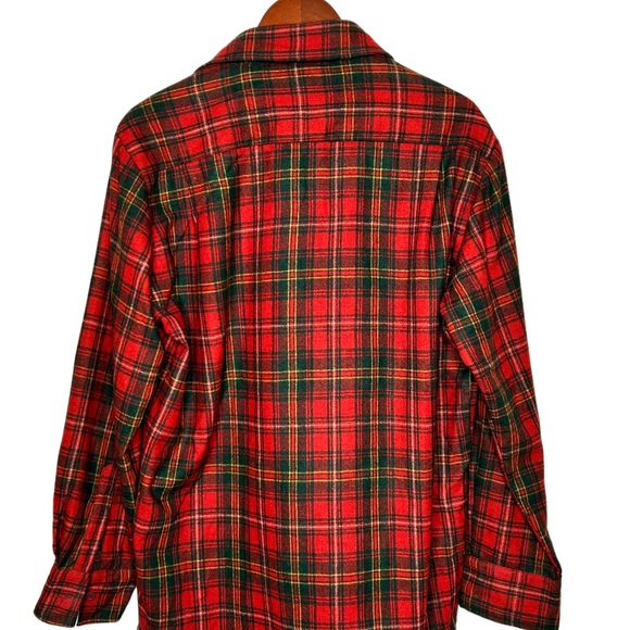 Men’s Red Flannel Shirt Plaid Gimbels Medium Wool Blend Cabincore Rustic - Picture 6 of 11